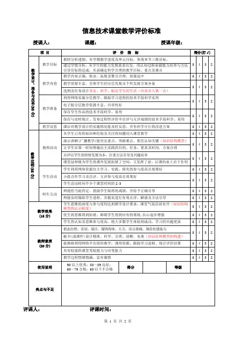 信息技术课堂教学评价表