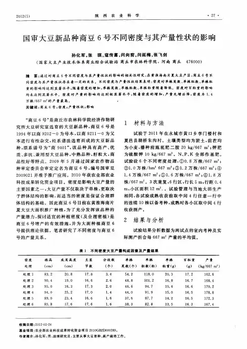国审大豆新品种商豆6号不同密度与其产量性状的影响