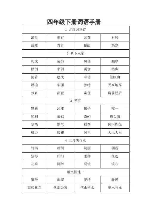 四年级下册词语手册