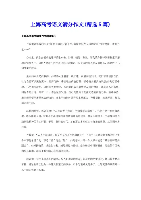 上海高考语文满分作文(精选5篇)
