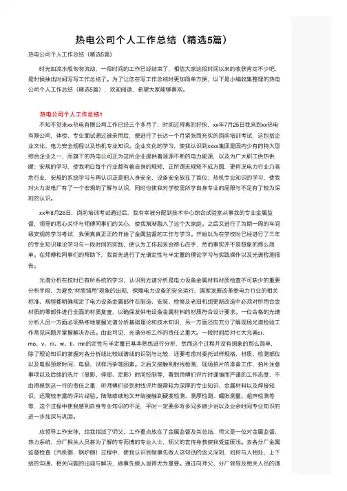 热电公司个人工作总结（精选5篇）