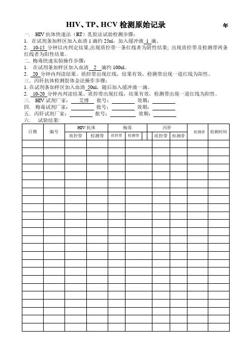 艾滋检测检测原始记录1