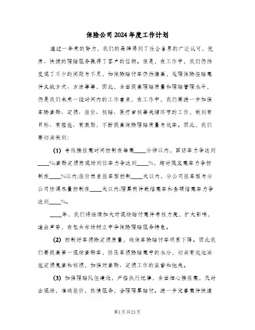 保险公司2024年度工作计划（4篇）