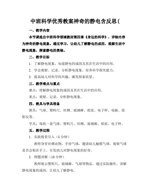 中班科学优秀教案神奇的静电含反思(