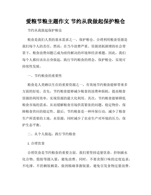 爱粮节粮主题作文 节约从我做起保护粮仓