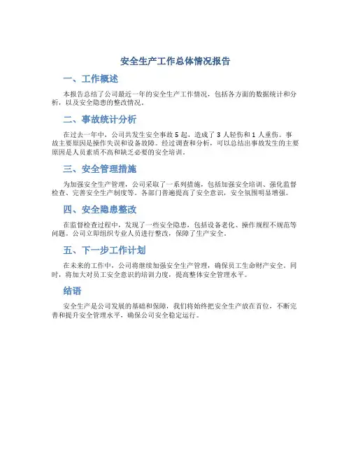安全生产工作总体情况报告