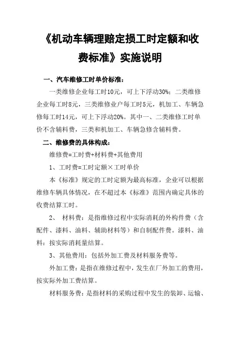 机动车辆理赔定损工时定额和收费标准