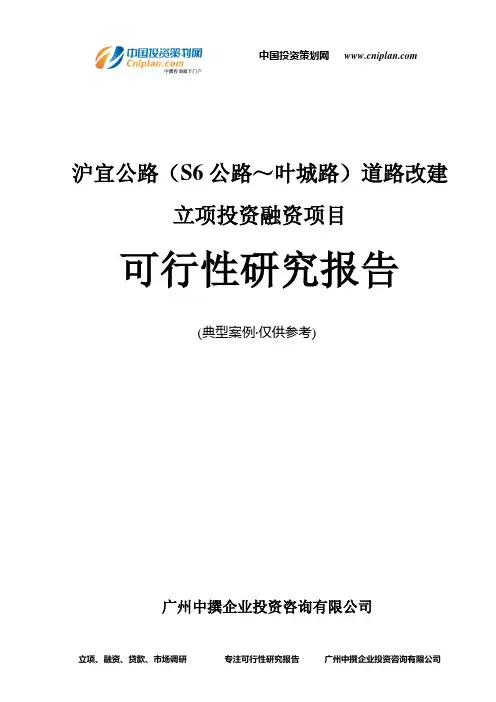 沪宜公路(S6公路～叶城路)道路改建融资投资立项项目可行性研究报告(非常详细)