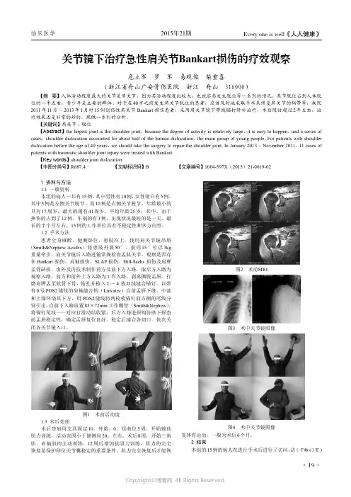 关节镜下治疗急性肩关节Bankart损伤的疗效观察