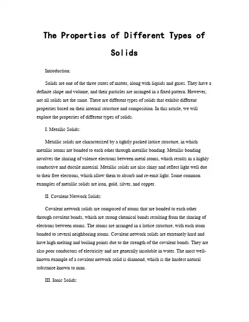 The Properties of Different Types of Solids