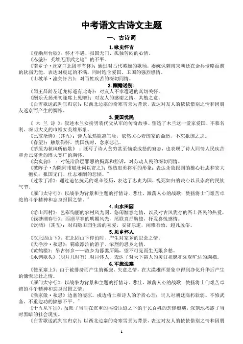 初中语文2024届中考古诗文主题汇总(古诗词+文言文)
