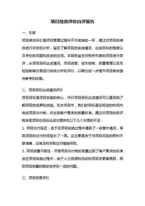 项目绩效评价自评报告