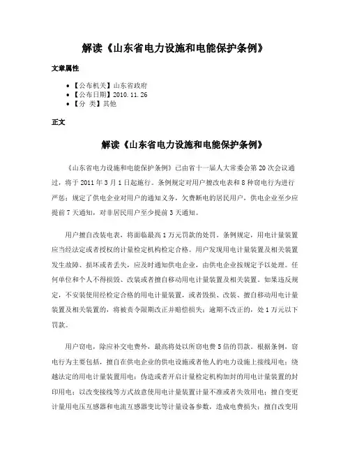 解读《山东省电力设施和电能保护条例》