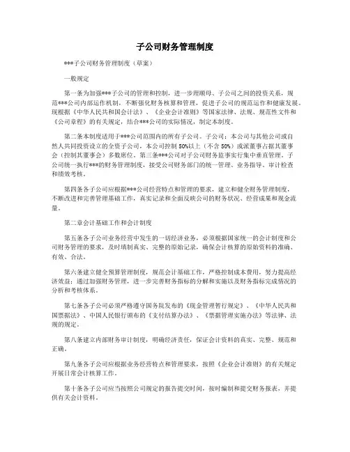 子公司财务管理制度