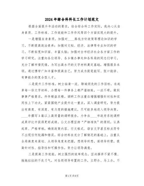 2024年综合科科长工作计划范文（四篇）