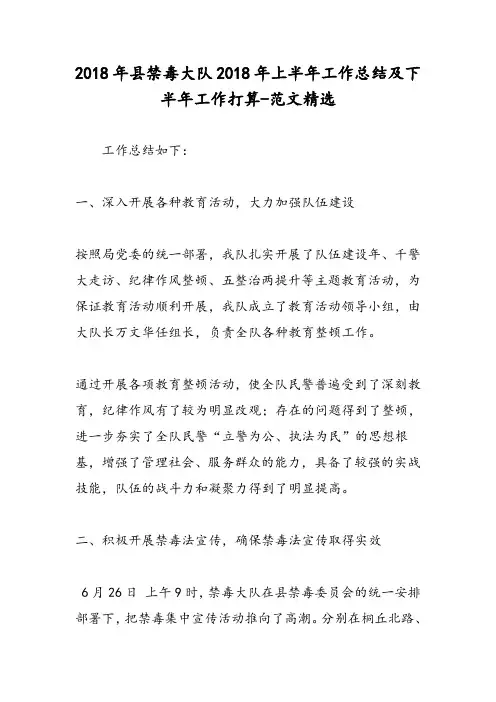 2018年县禁毒大队2018年上半年工作总结及下半年工作打算-范文精选