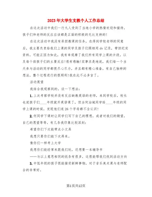 2023年大学生支教个人工作总结(4篇)