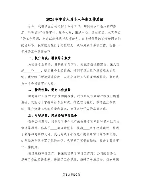 2024年审计人员个人年度工作总结（5篇）
