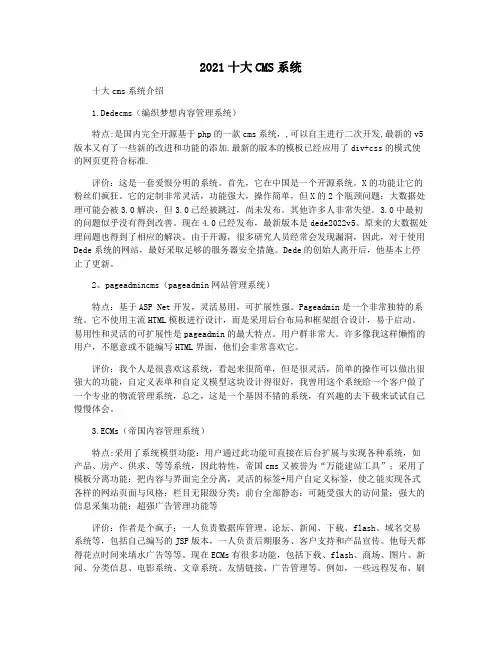 2021十大CMS系统