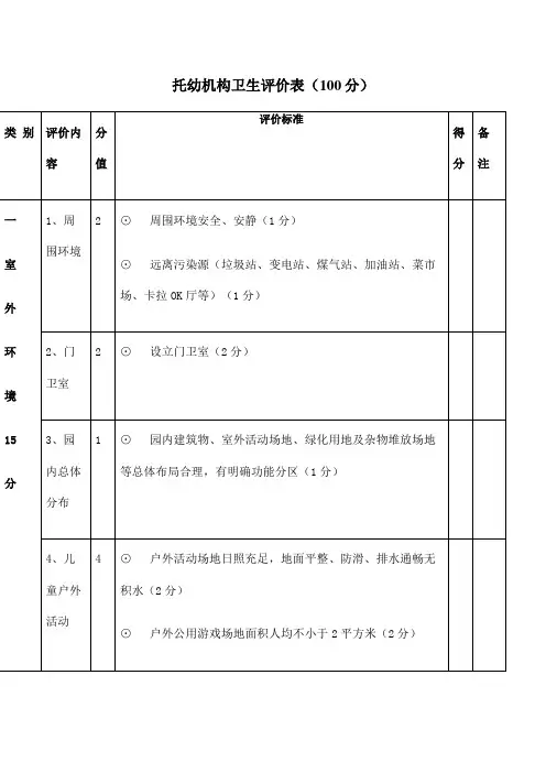 托幼机构卫生评价表