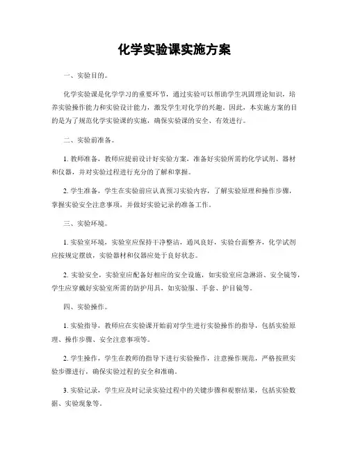 化学实验课实施方案