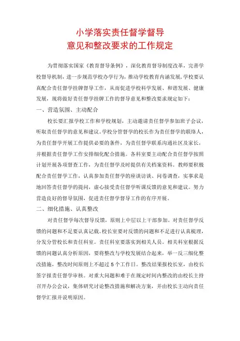 小学落实责任督学督导意见和整改要求的工作规定
