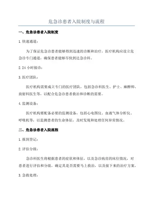 危急诊患者入院制度与流程