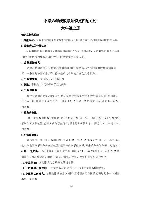 小学六年级数学知识点归纳(上)