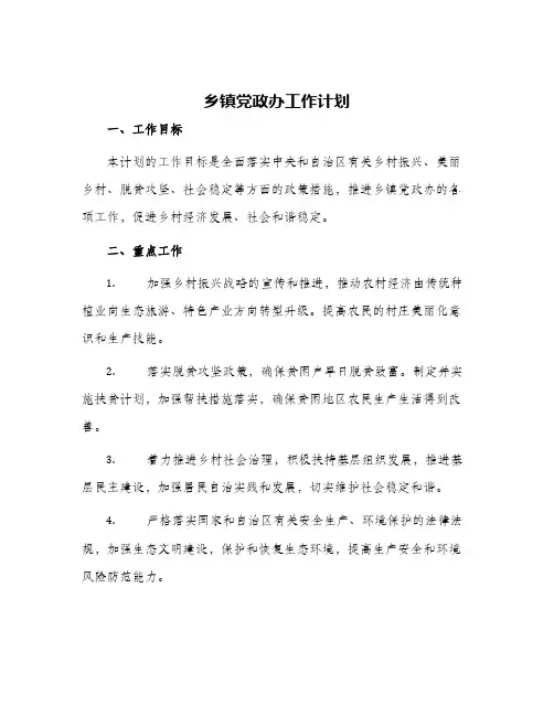 乡镇党政办工作计划