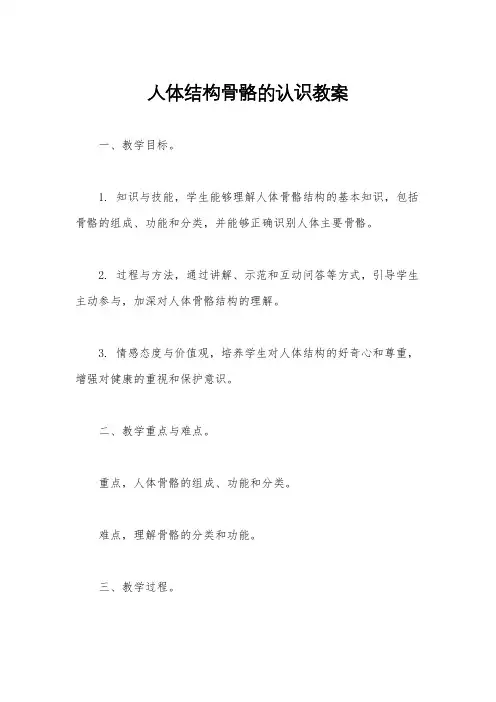 人体结构骨骼的认识教案