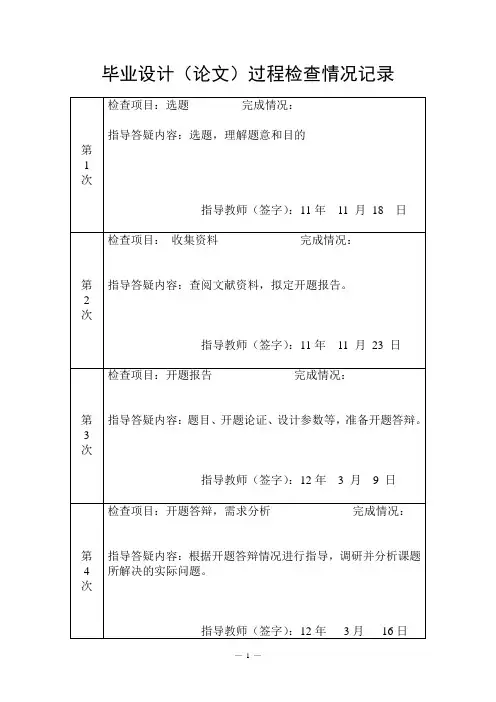 “毕业设计过程检查情况记录”填写模板