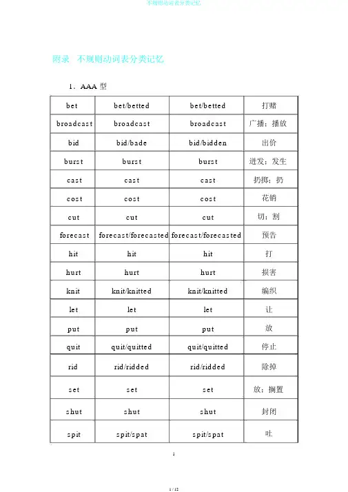 不规则动词表分类记忆