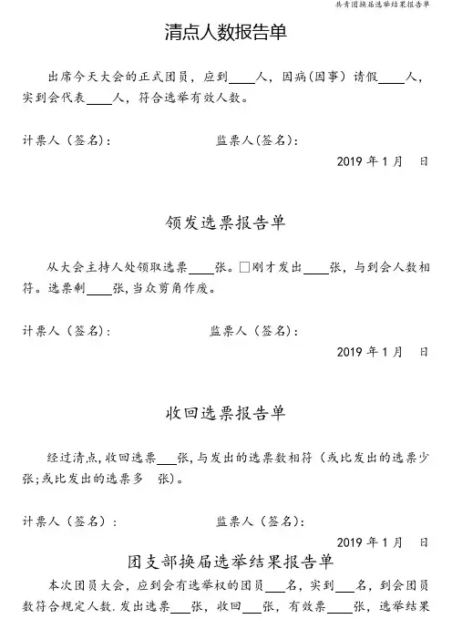 共青团换届选举结果报告单