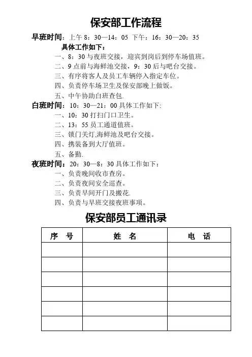 保安部值班表【范本模板】
