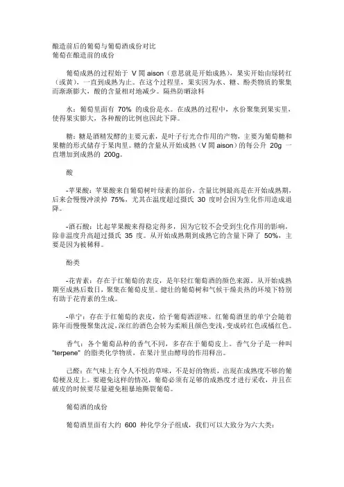 葡萄与葡萄酒成分对比
