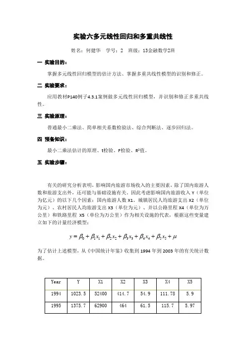 实验六-多元线性回归和多重共线性
