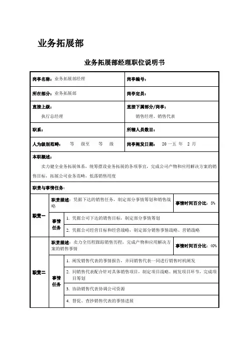 某公司业务拓展部经理职位说明书