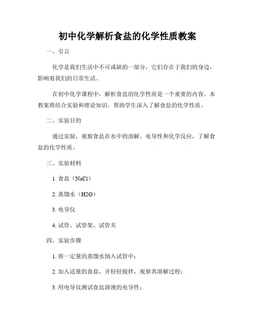 初中化学解析食盐的化学性质教案