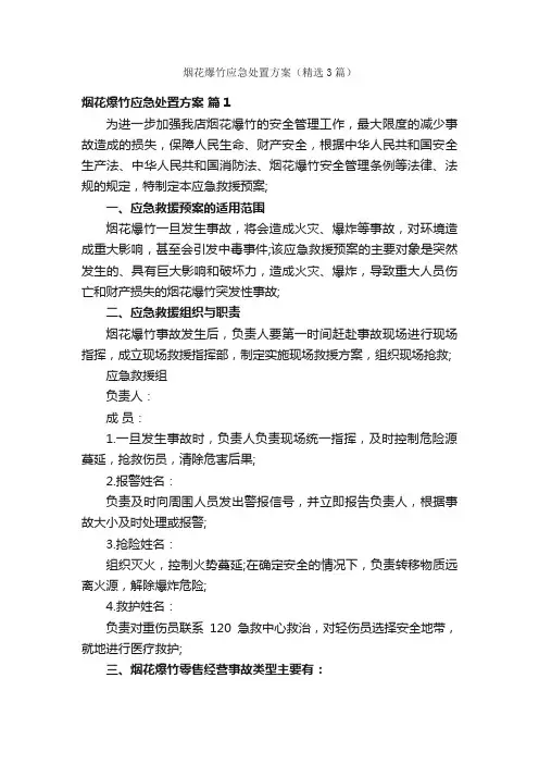 烟花爆竹应急处置方案（精选3篇）