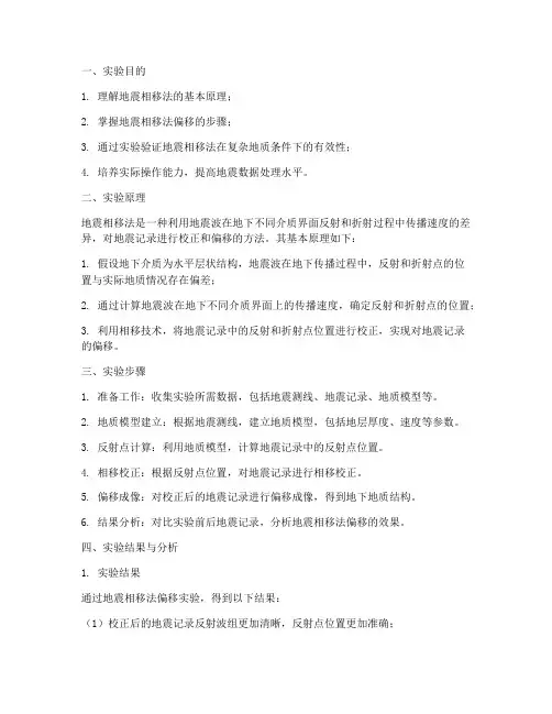 地震相移法偏移实验报告