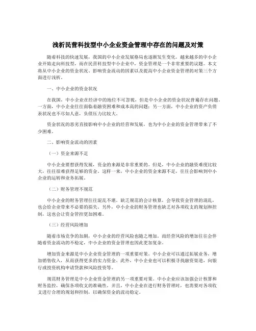 浅析民营科技型中小企业资金管理中存在的问题及对策