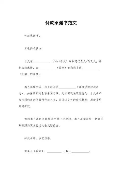 付款承诺书范文