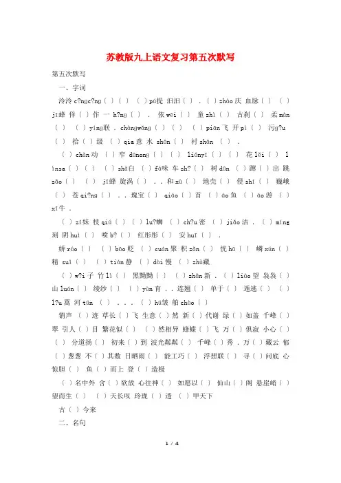 苏教版九上语文复习第五次默写