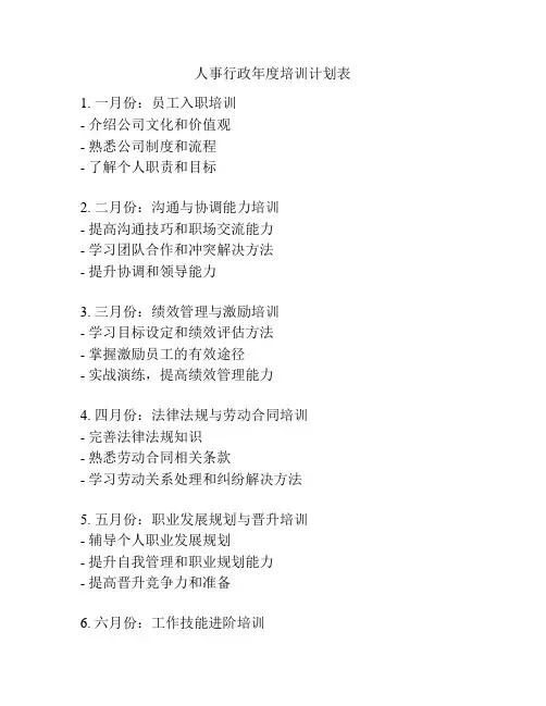 人事行政年度培训计划表