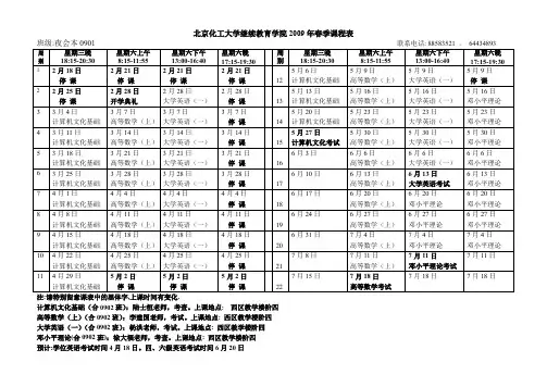 北京化工大学继续教育学院2009年春季课程表.