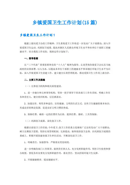 乡镇爱国卫生工作计划(15篇)