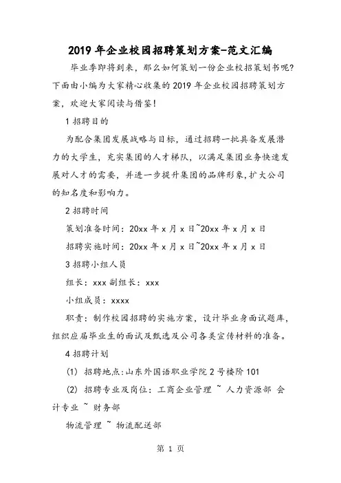 2019年企业校园招聘策划方案-文档资料