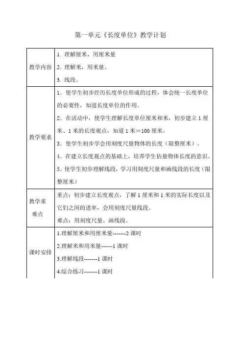 人教版二年级数学上册《长度单位》导学案