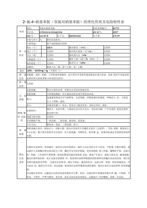 2-氯-4-硝基苯胺邻氯对硝基苯胺的理化性质及危险特性表