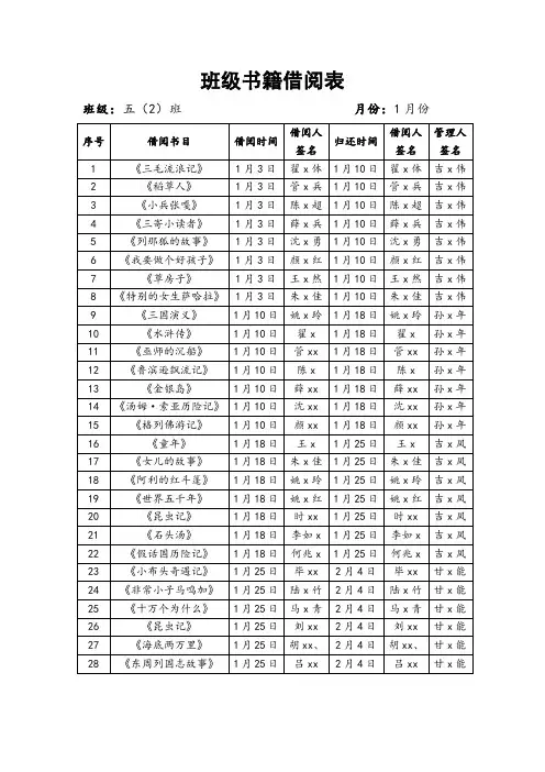 班级书籍借阅表